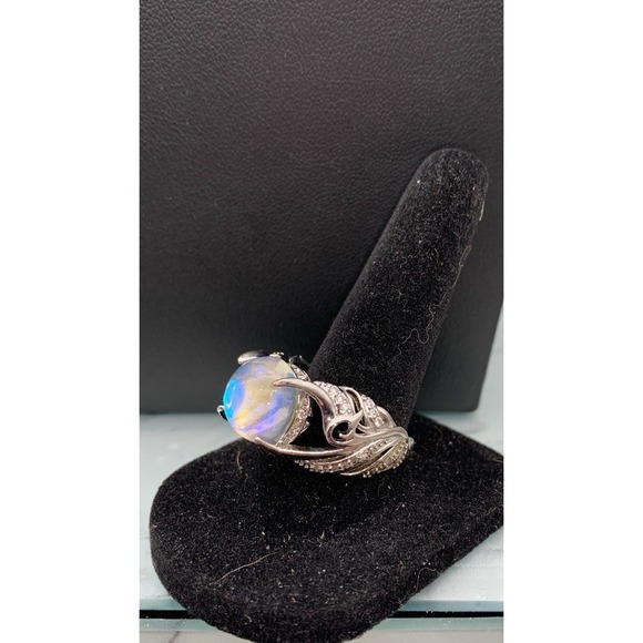 The Unbranded Brand Jewelry - Silver Tone Iridescent Color Changing Faux Moon Stone Swan Angel Wings Ring 7.5